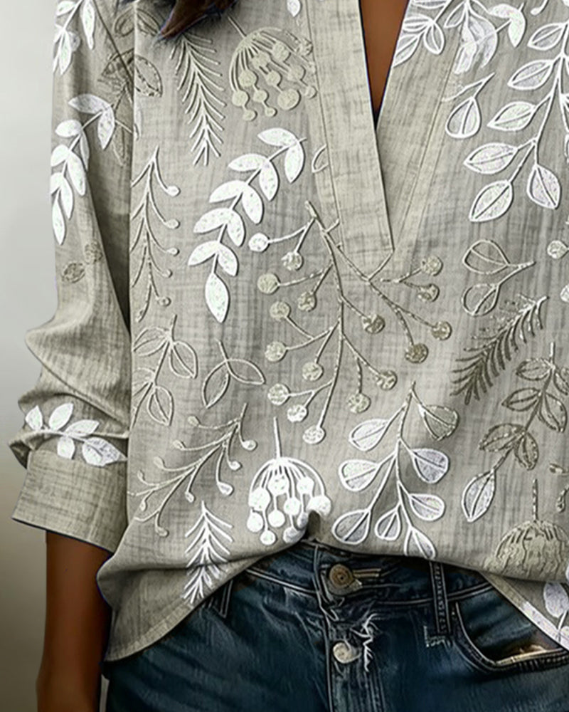 Blusa floral de tacto suave para mujer con escote en V