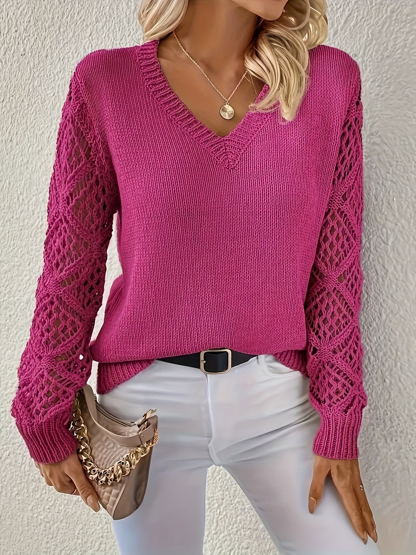 Jemma - Women's V-Neck Cut-Out Sweater