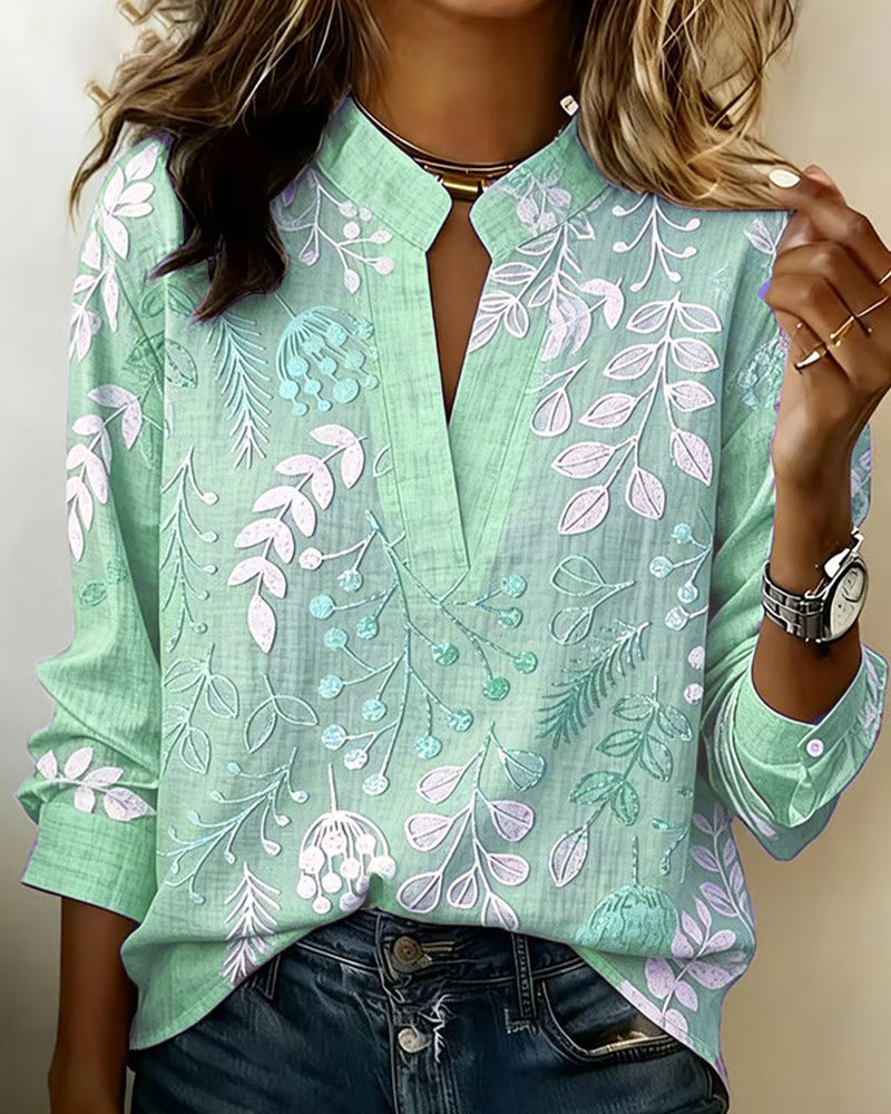Blusa floral de tacto suave para mujer con escote en V