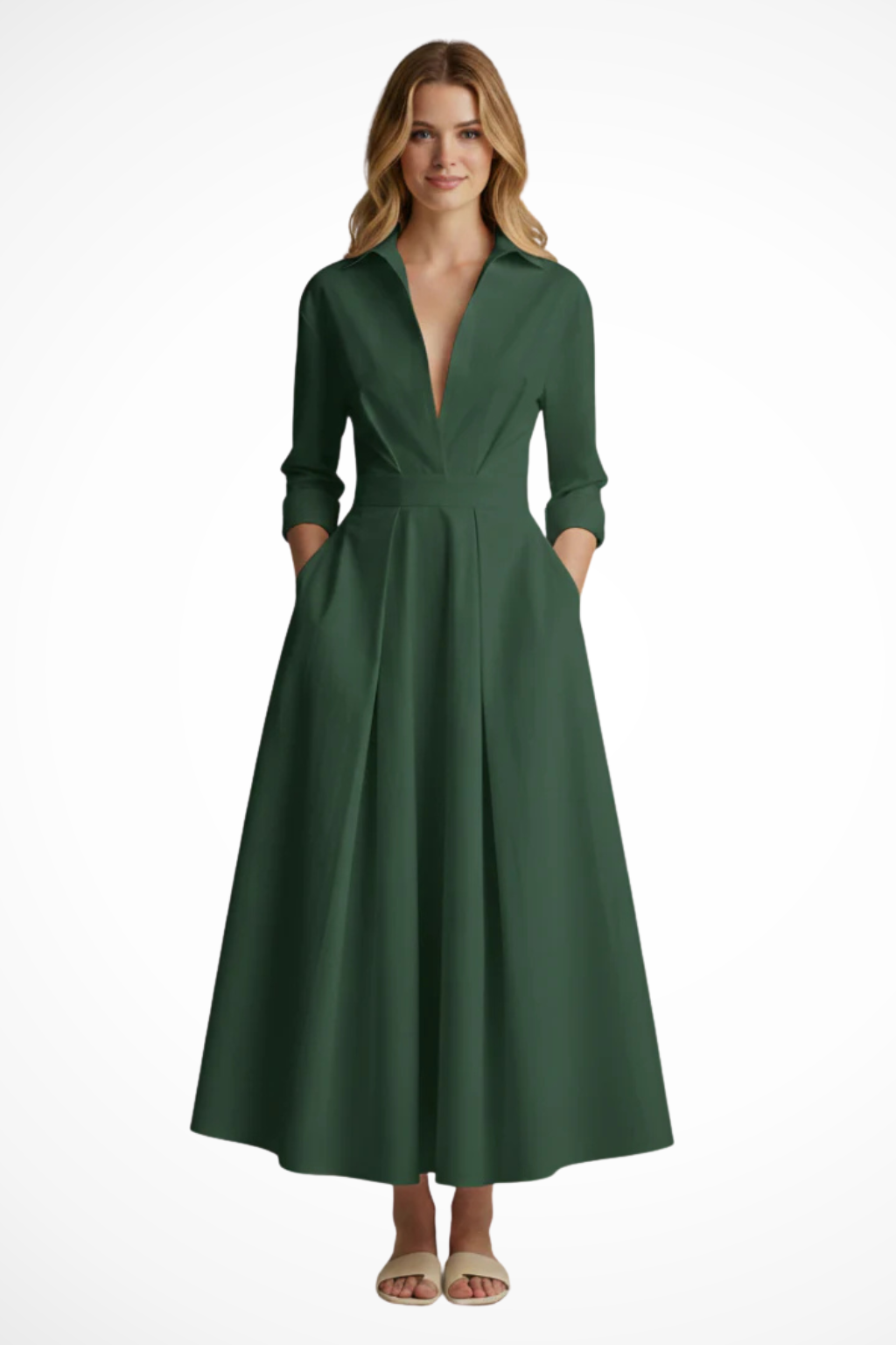 Iris - Women's Fitted Maxi Dress with Buttons