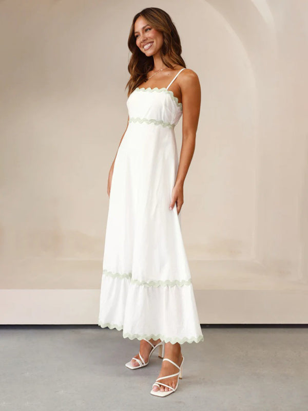 Capri - Women's Wavy Trim Maxi Dress with Spaghetti Straps and A-line Silhouette - photo 20