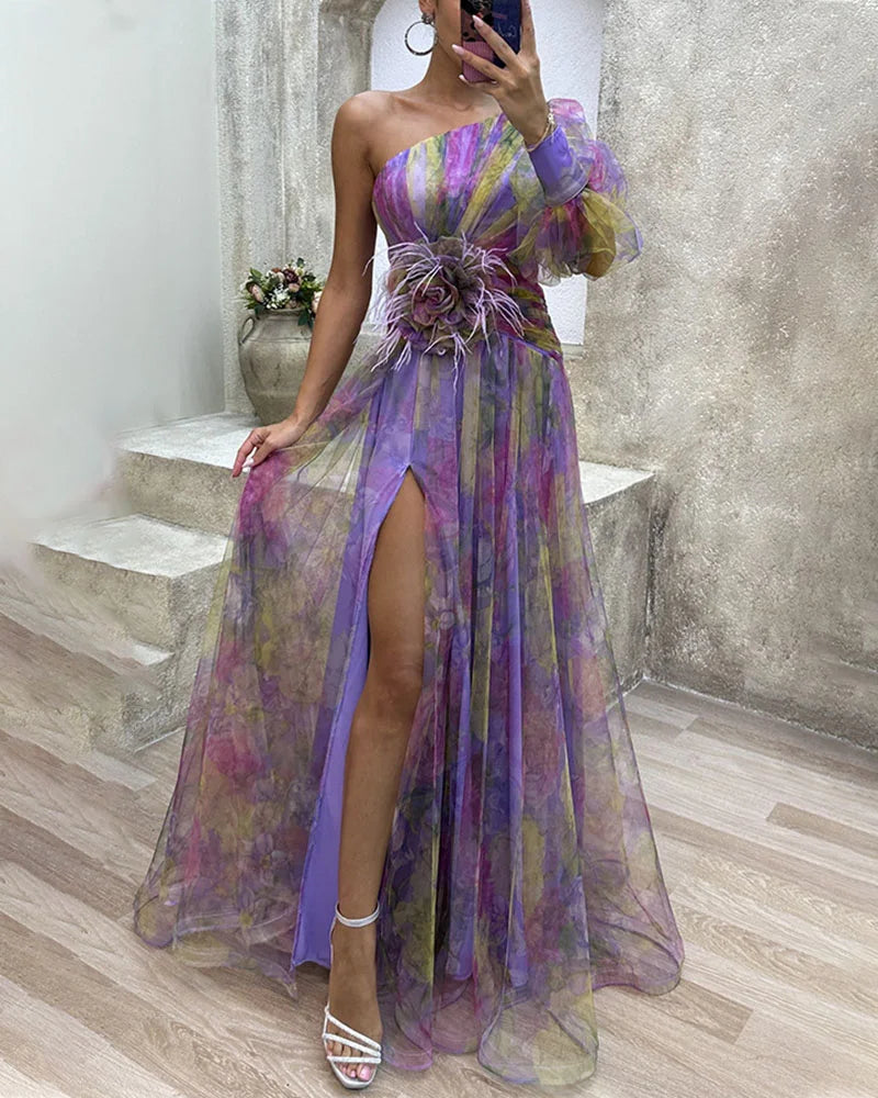 Caraway - Women's Maxi Dress in Floral Print with Asymmetric Hem - photo 6