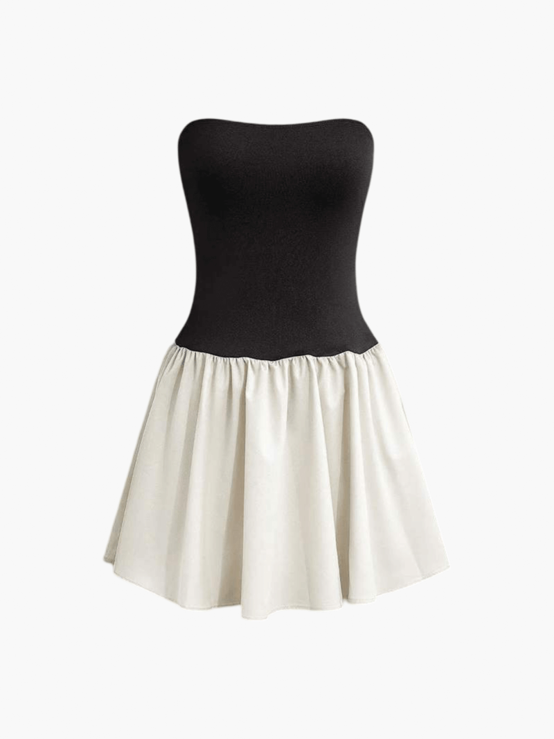Caraway - Women's Strapless Knitted Mini Dress with Contrast Skirt - photo 2