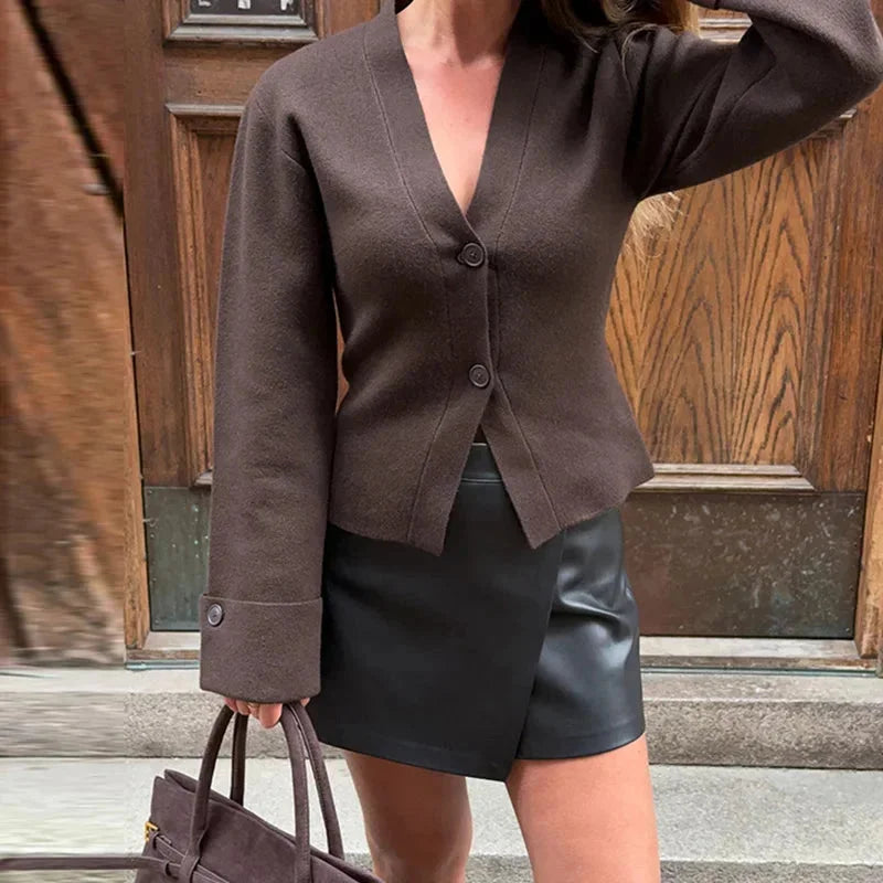 Cardigan casual da donna con scollo a V e bottoni