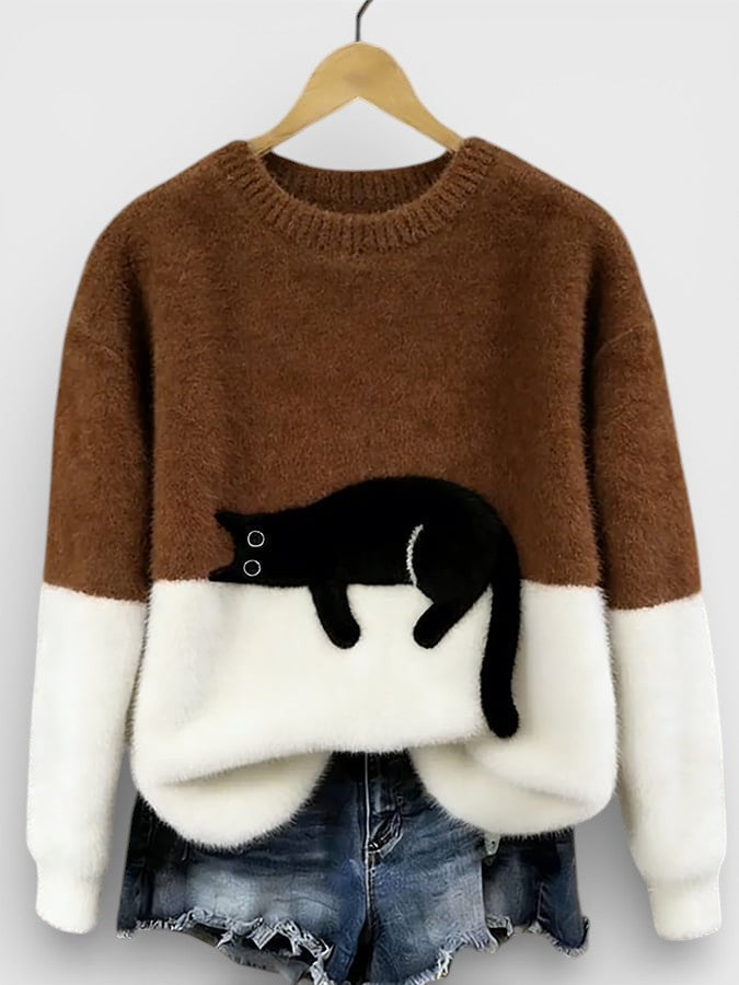 Cassidy - Women's Jumper in Colour Block with Cat Print - photo 10