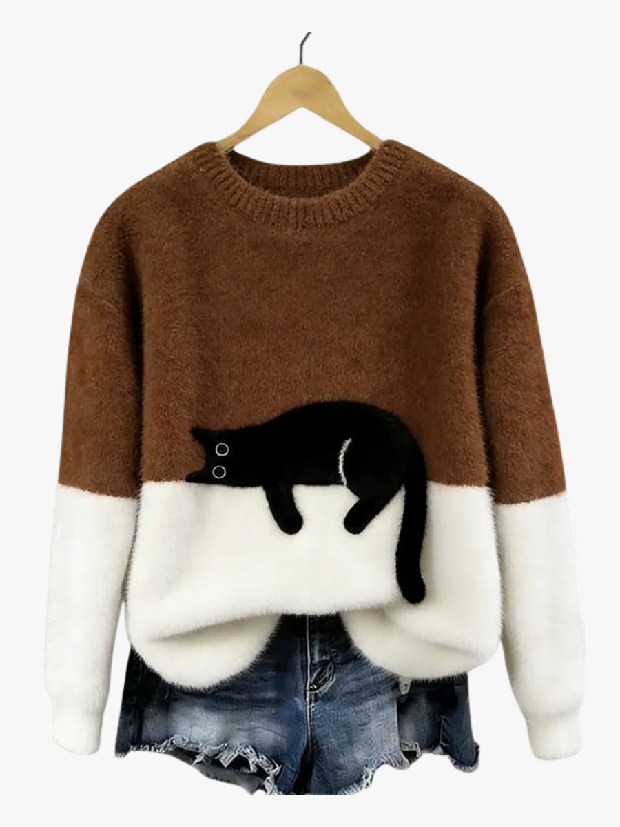 Cassidy - Women's Jumper in Colour Block with Cat Print - photo 11