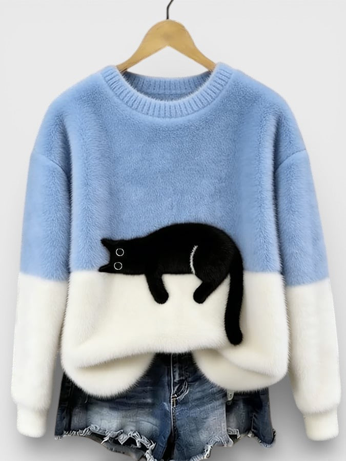 Cassidy - Women's Jumper in Colour Block with Cat Print - photo 9