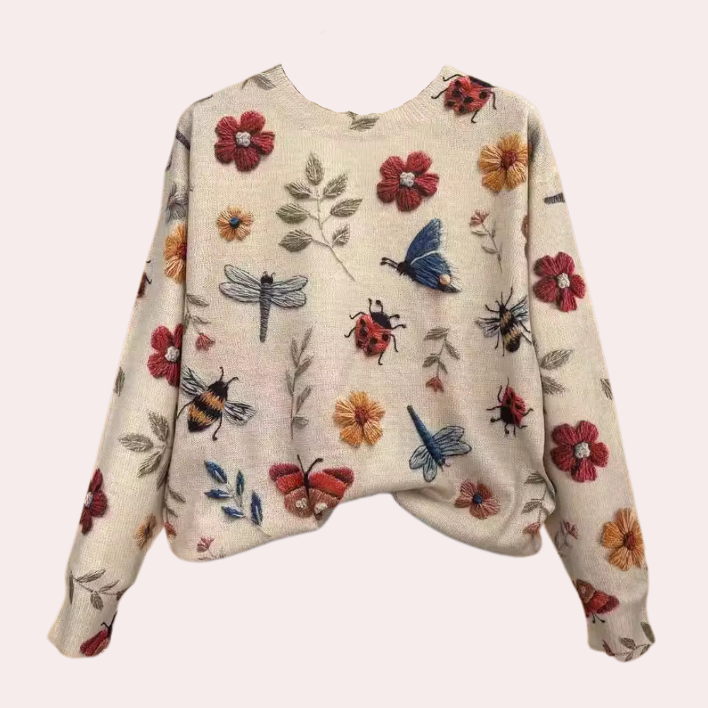 Cerise - Women's Jumper in Floral Embroidered with Crew Neck - photo 1