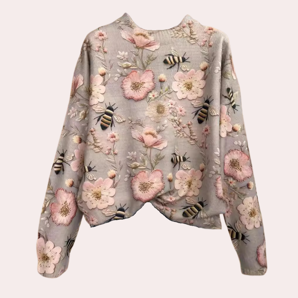 Cerise - Women's Jumper in Floral Embroidered with Crew Neck - photo 2