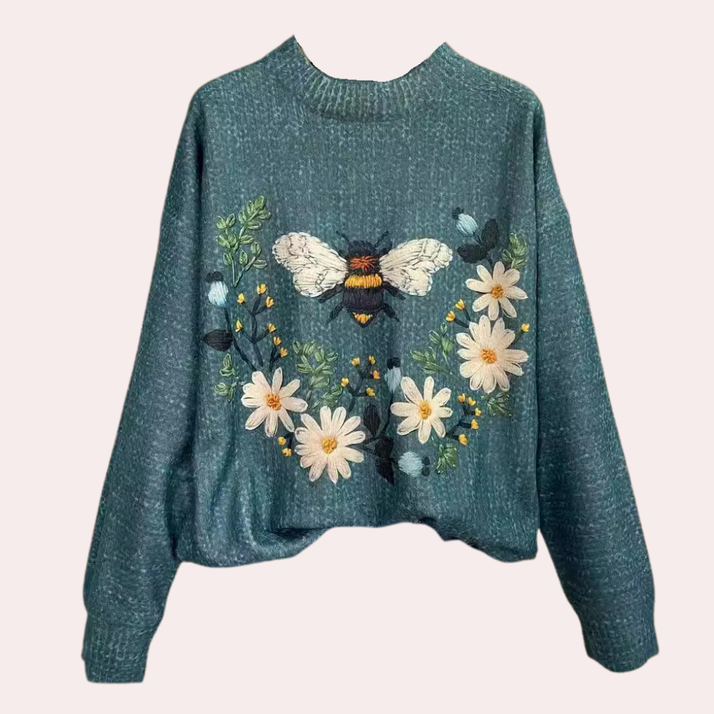 Cerise - Women's Jumper in Floral Embroidered with Crew Neck - photo 3