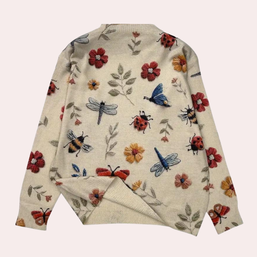 Cerise - Women's Jumper in Floral Embroidered with Crew Neck - photo 4