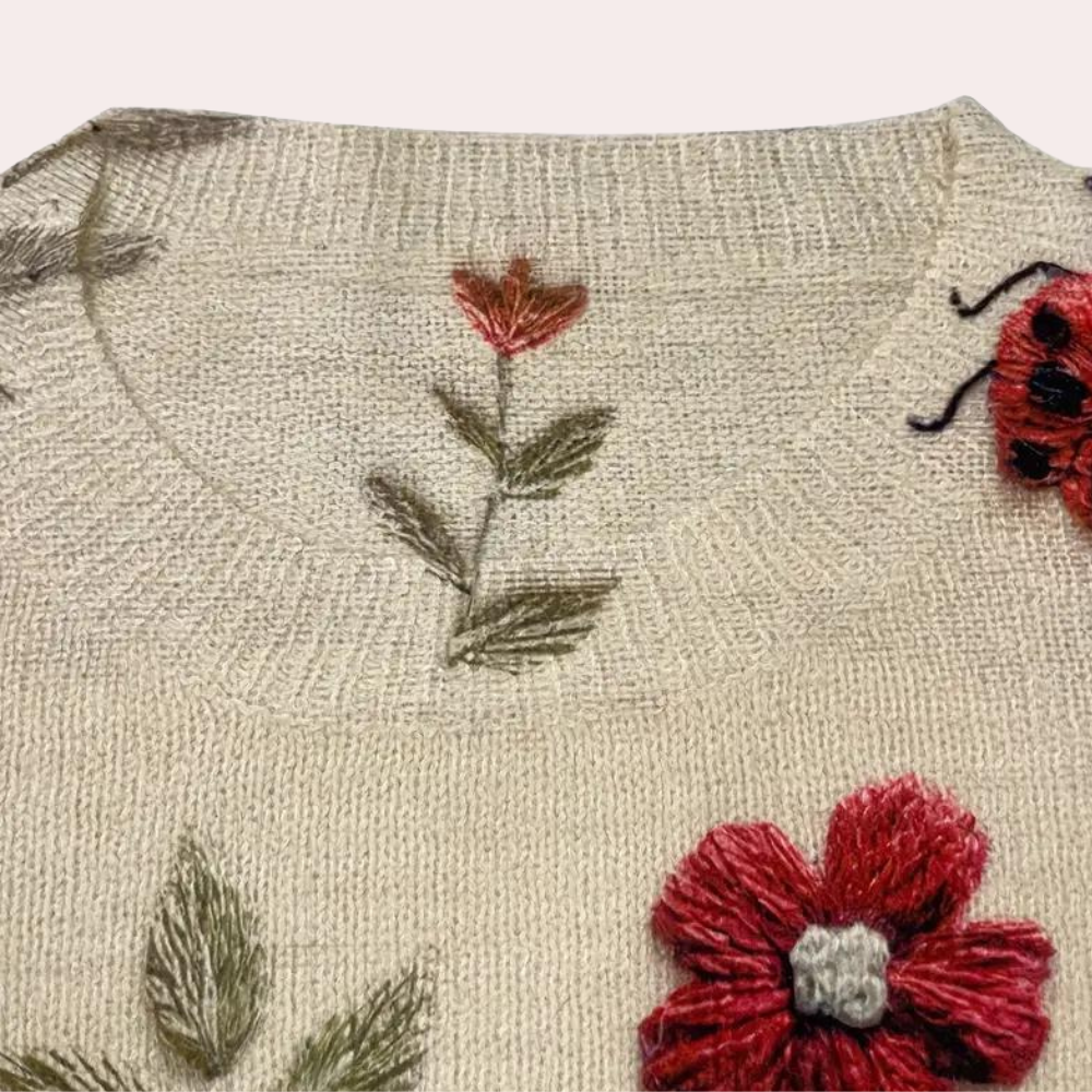 Cerise - Women's Jumper in Floral Embroidered with Crew Neck - photo 6