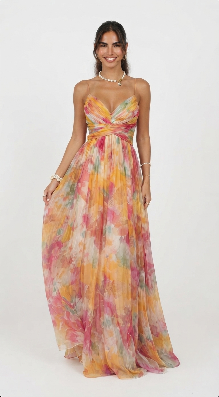 Verity - Women's Floral Chiffon Maxi Dress