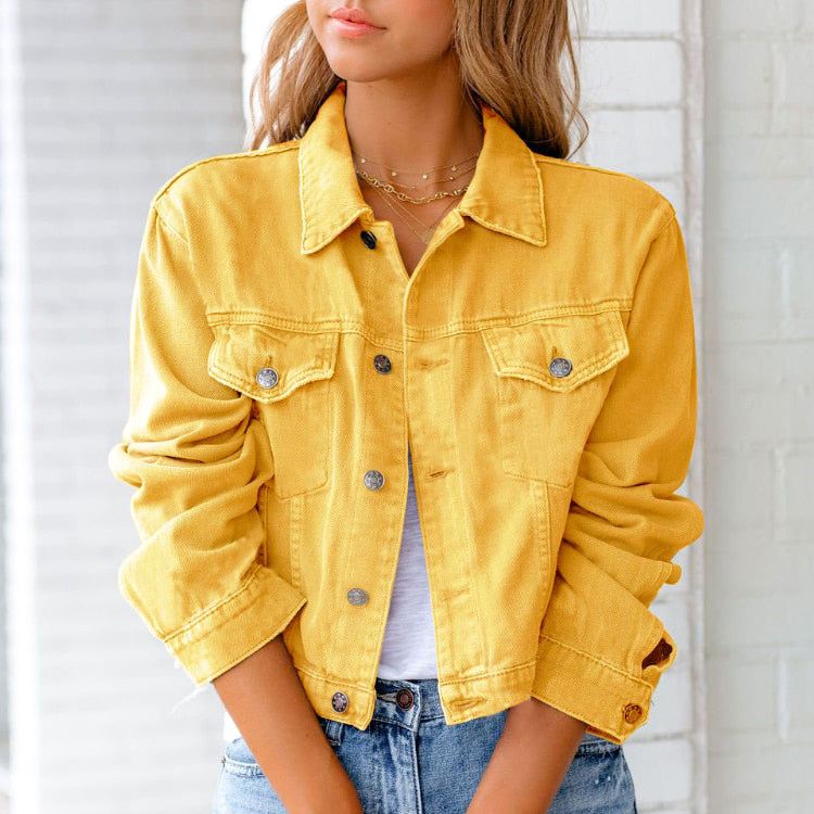 Chelsea - Women's Cropped Denim Jacket with Button Front - photo 2