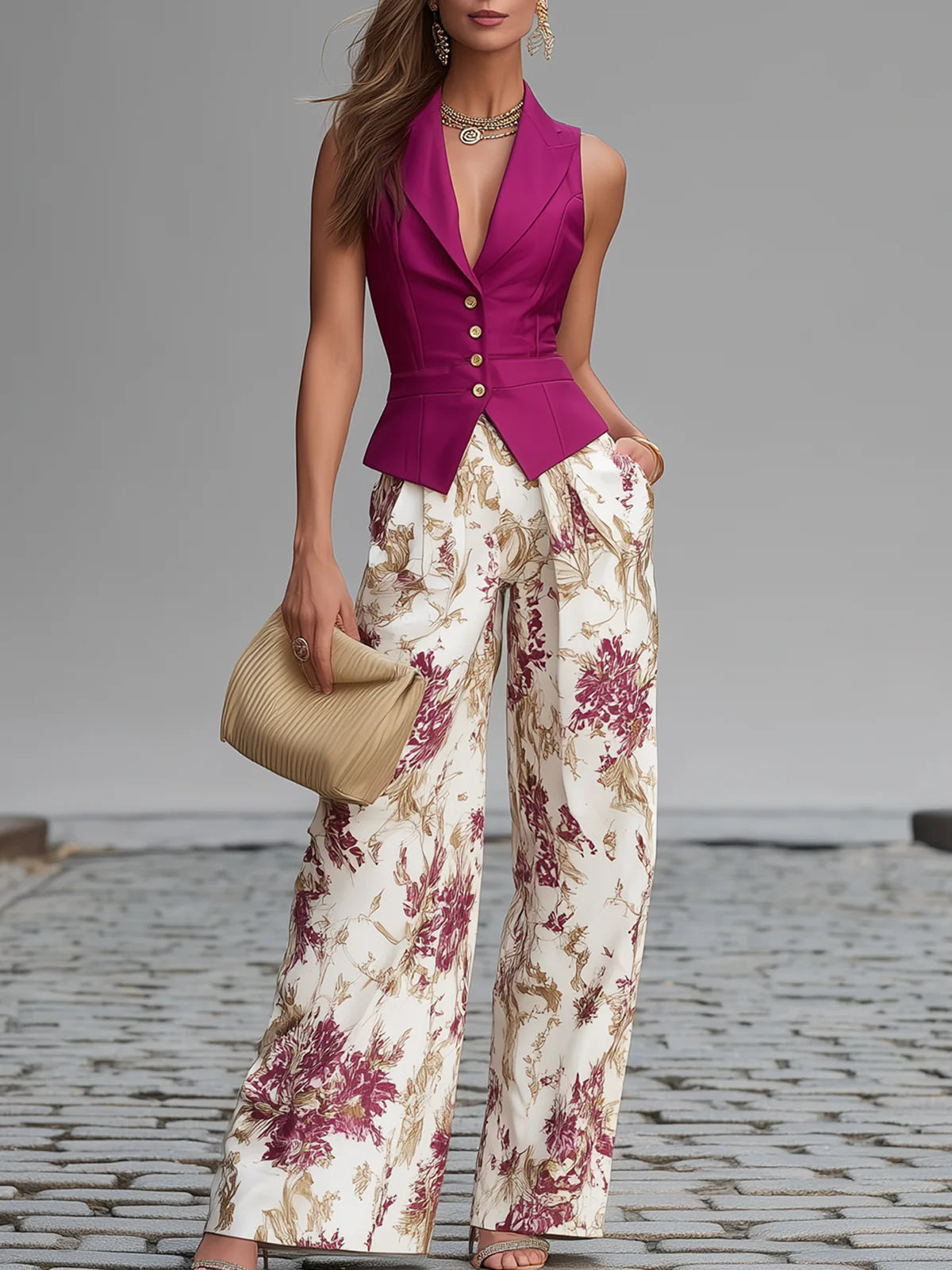 Christine - Women's Fitted Two-Piece Set in Floral Print - photo 1