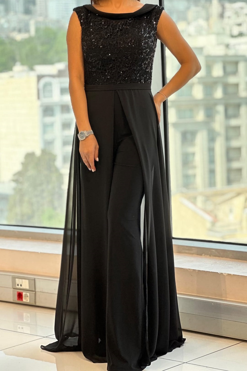 Cleo-Rae - Women's Flowing Jumpsuit in Chiffon with Sleeveless Cut - photo 1