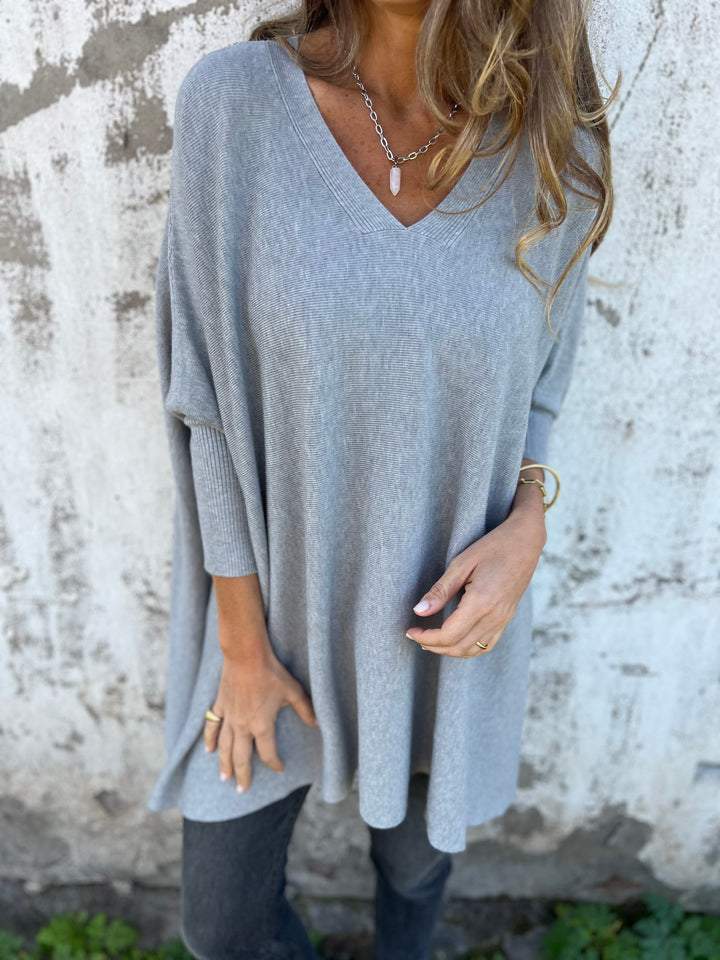 Cora - Women's Oversized V-neck Tunic Sweater - photo 3