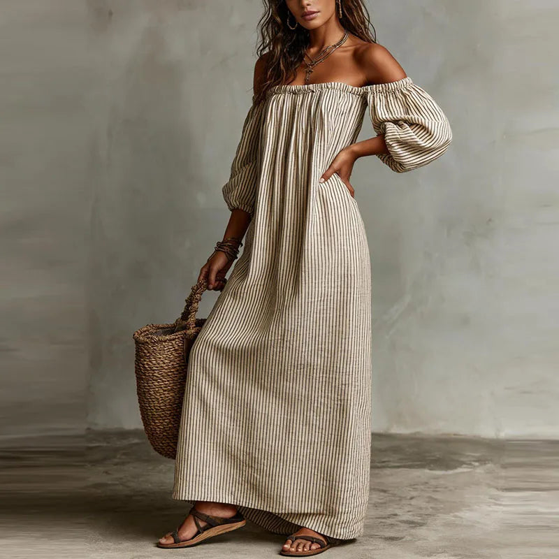 Danae - Women's Maxi Dress in Boho Print with Off-Shoulder Neckline - photo 10