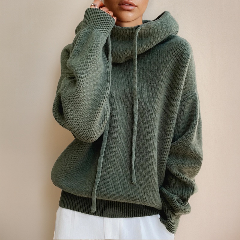 Lucy - Women's Oversized Knit Hoodie with Drawstring