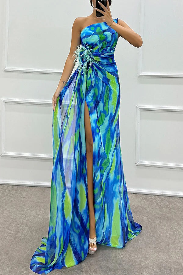 Sophia - Women's Off-Shoulder Slit Printed Maxi Dress - photo 1