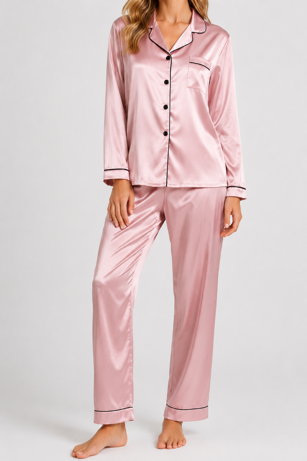 Delia - Women's Satin Pyjama Set with Long Sleeves – view 4