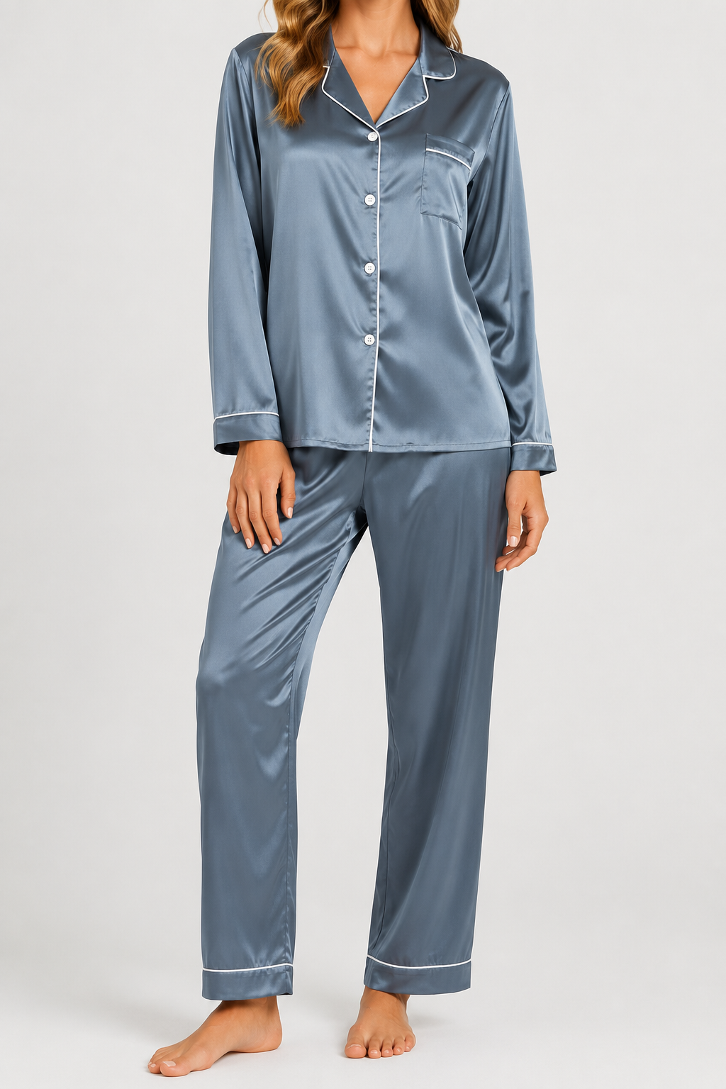 Delia - Women's Satin Pyjama Set with Long Sleeves – view 8