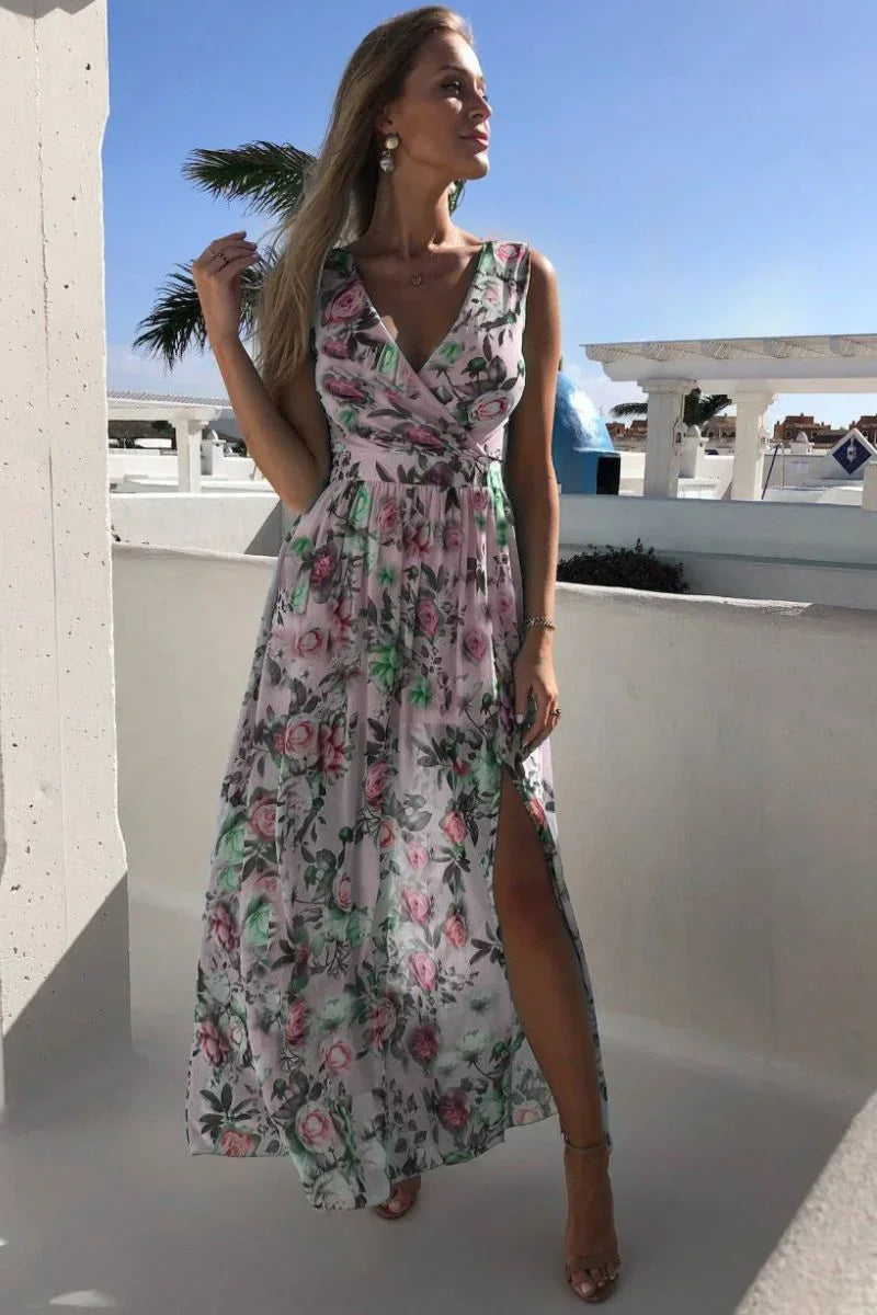 Delta - Women's Maxi Dress in Floral Print with Side Split - photo 3
