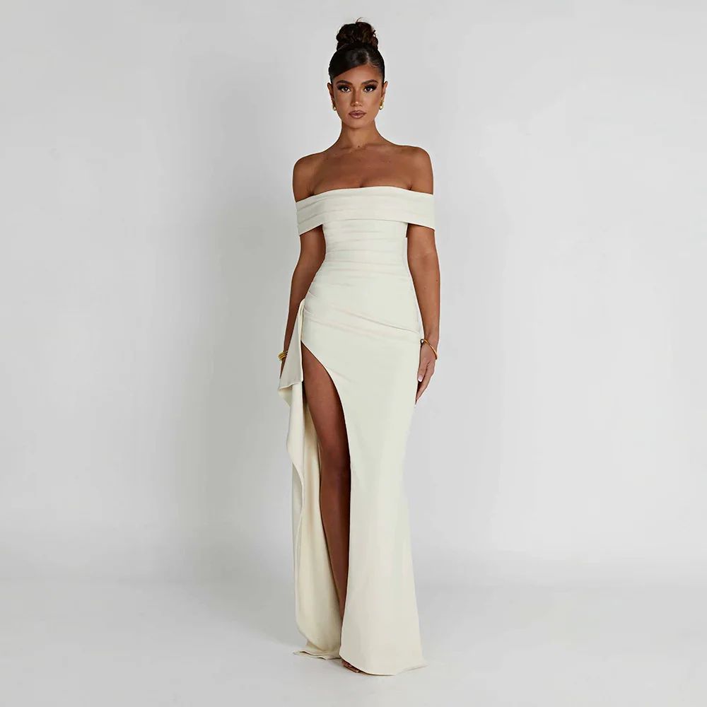 Dora - Women's Off-Shoulder Evening Maxi Dress with Side Slit - photo 4