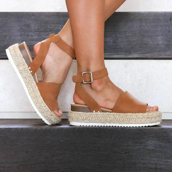 Women's Leather Platform Espadrille Sandals