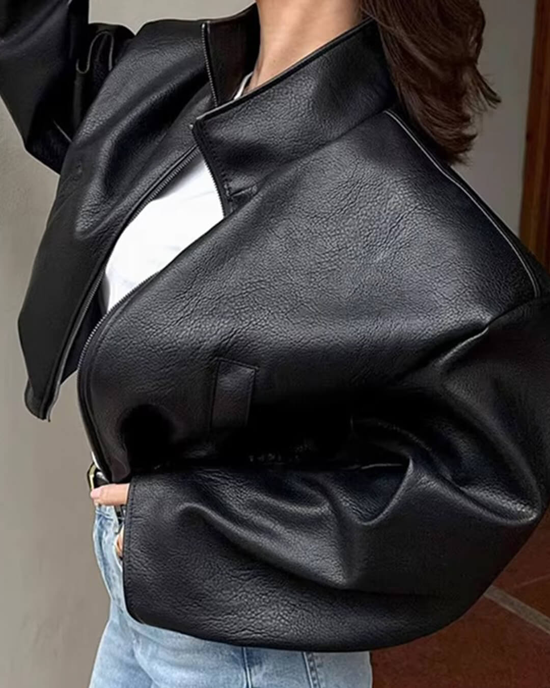 Edie - Women's Relaxed Biker Jacket with Zip Front - photo 4