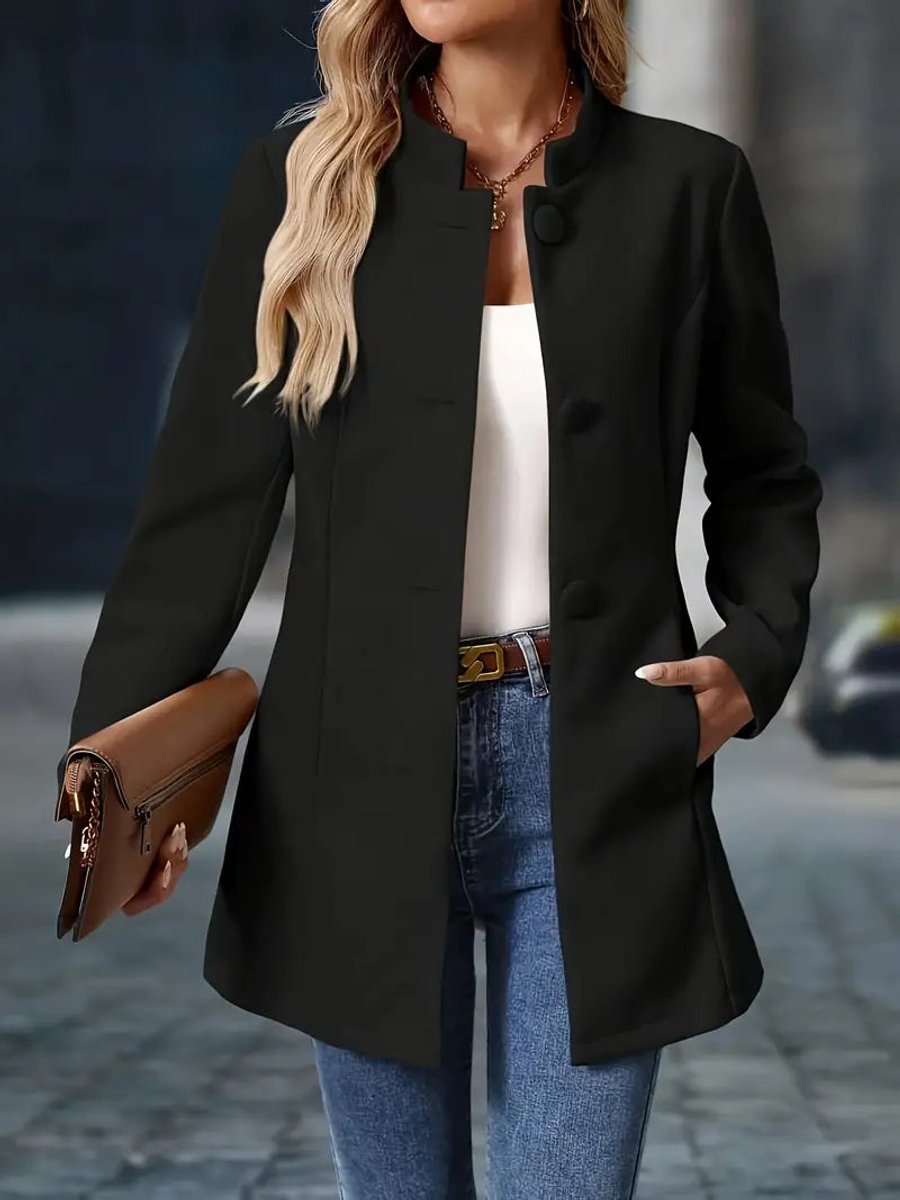 Edith - Women's Stand-collar Button-front Longline Blazer Coat - photo 6