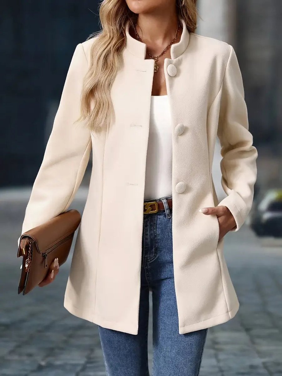 Edith - Women's Stand-collar Button-front Longline Blazer Coat - photo 9
