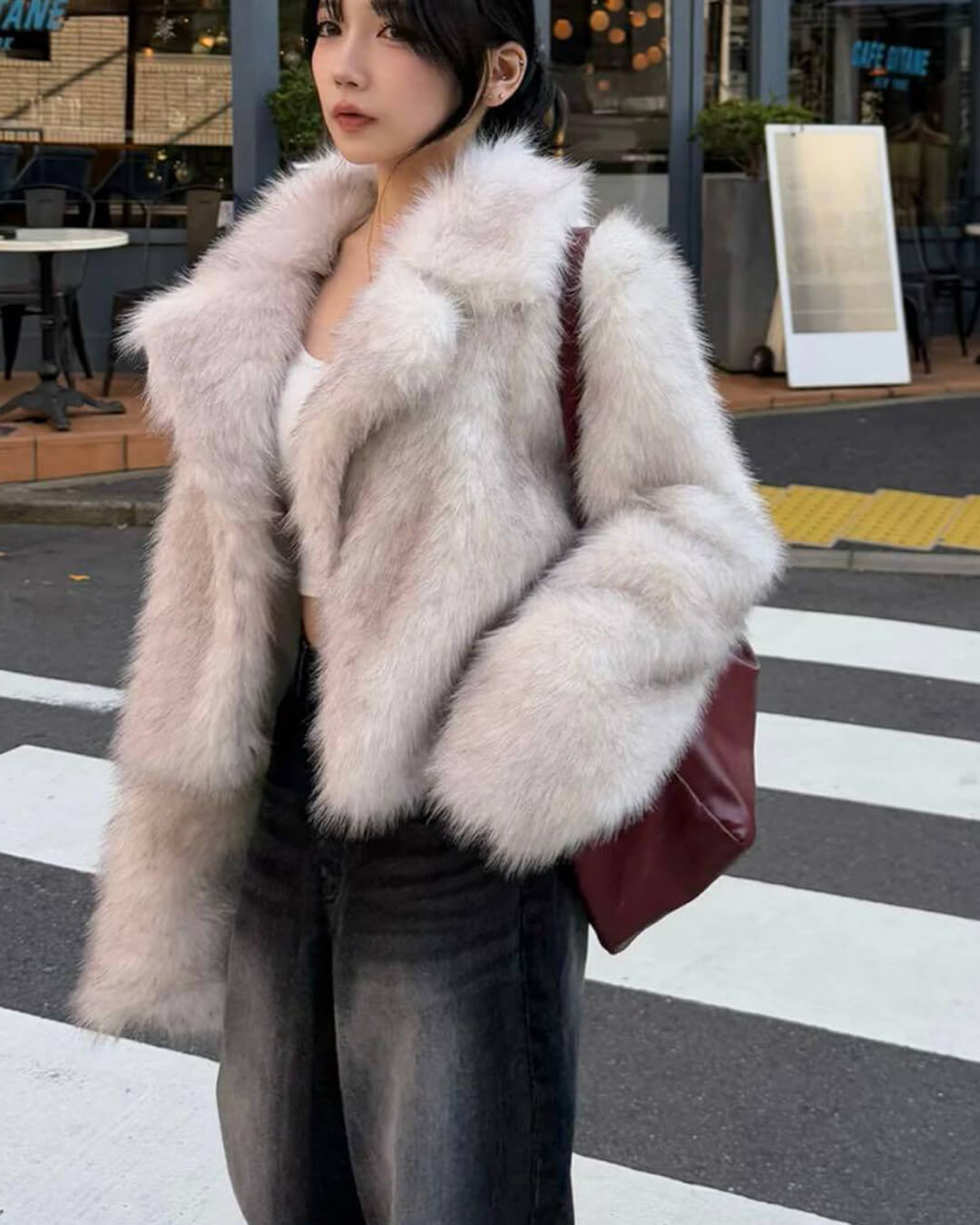 Elena - Women's Cropped Jacket in Faux Fur with Open Front - photo 4