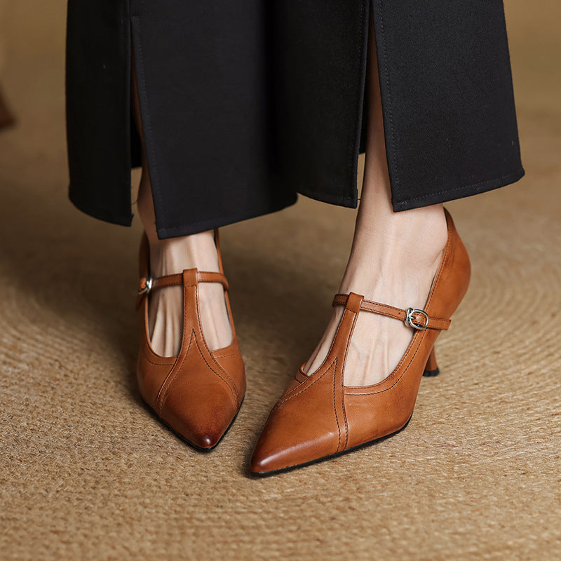 Elke - Women's Vintage T-Strap Pumps with Adjustable Strap