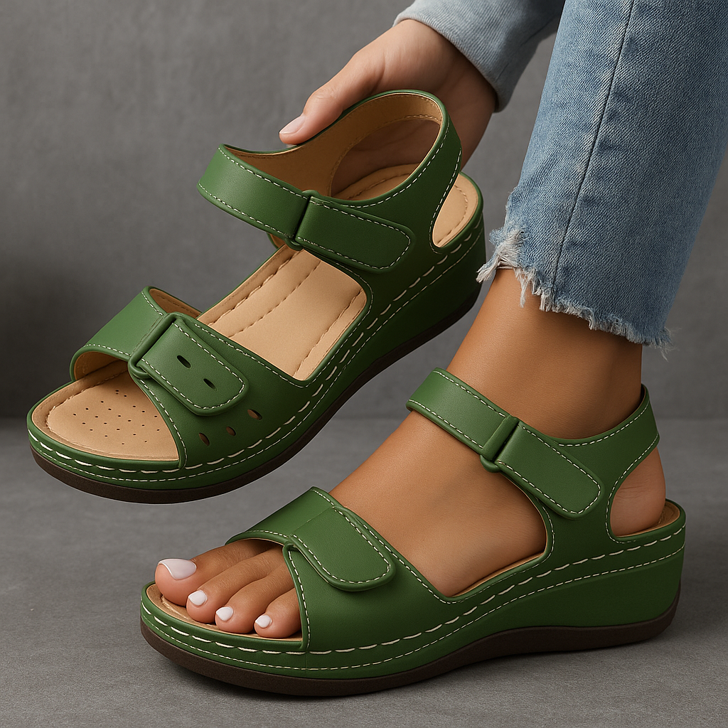 Women's adjustable strap wedge sandals in green