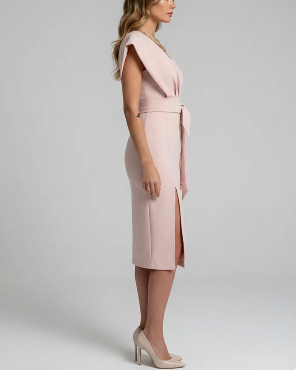 Elowen - Women's One-Shoulder Cocktail Midi Dress with Tie Waist - photo 2