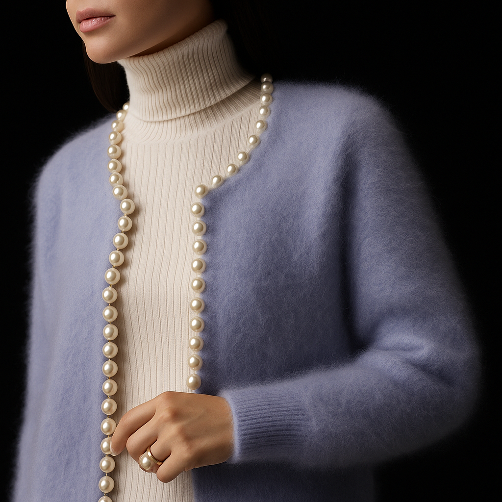 Emberly - Women's Cardigan in Knit with Open Front and Pearl Trim - photo 6