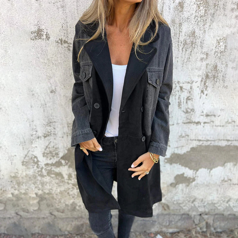 Emlyn - Women's Trench Coat in Denim with Side Pockets - photo 1