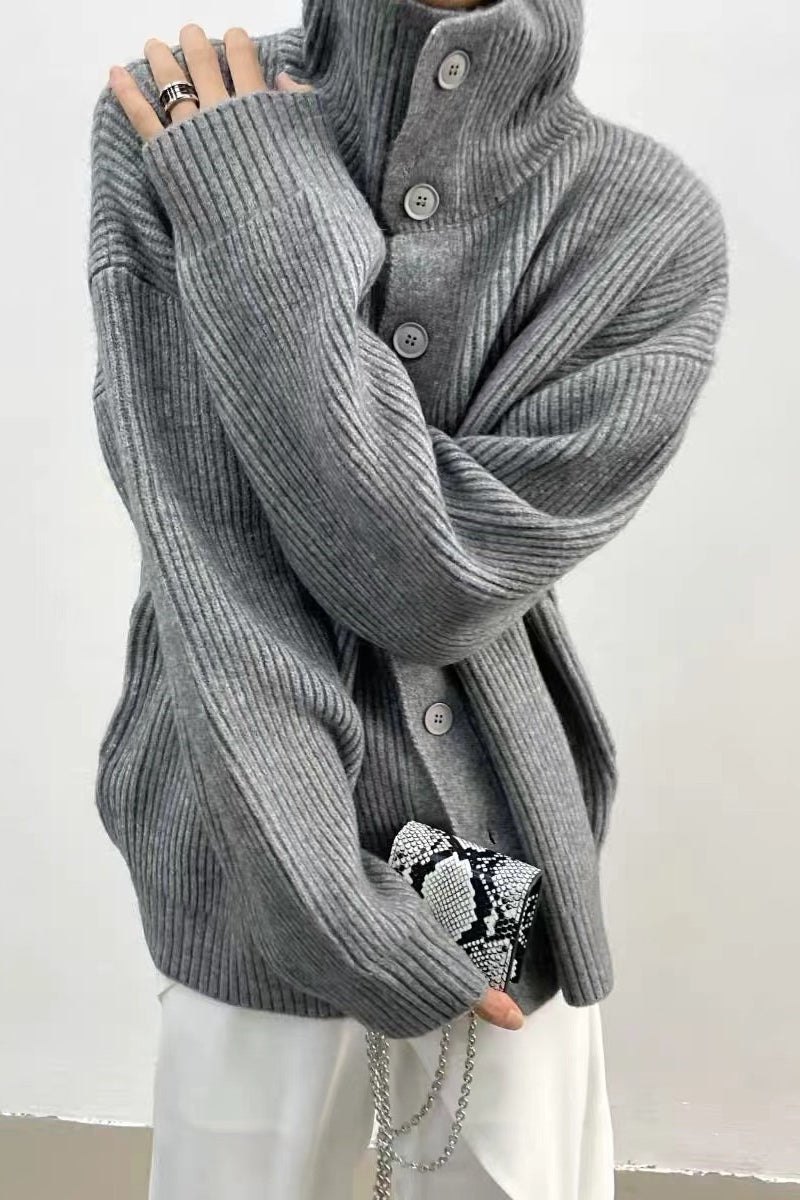Emma - Women's Relaxed Cardigan in Ribbed Knit with Ruching - photo 3
