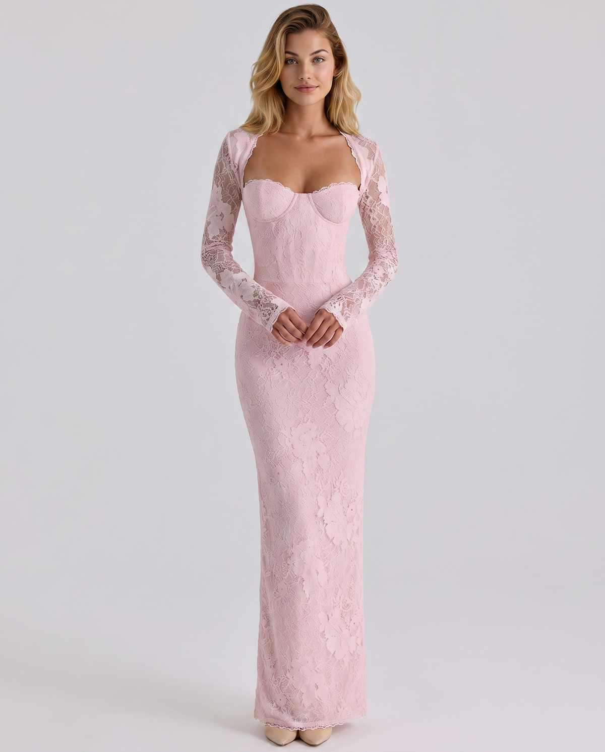 Etta-Rose - Women's Maxi Dress in Lace Trim with Long Sleeves - photo 1
