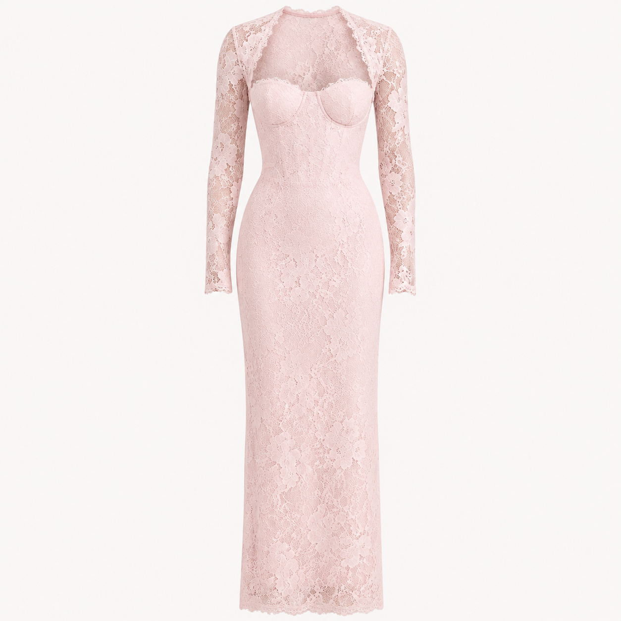 Etta-Rose - Women's Maxi Dress in Lace Trim with Long Sleeves - photo 5
