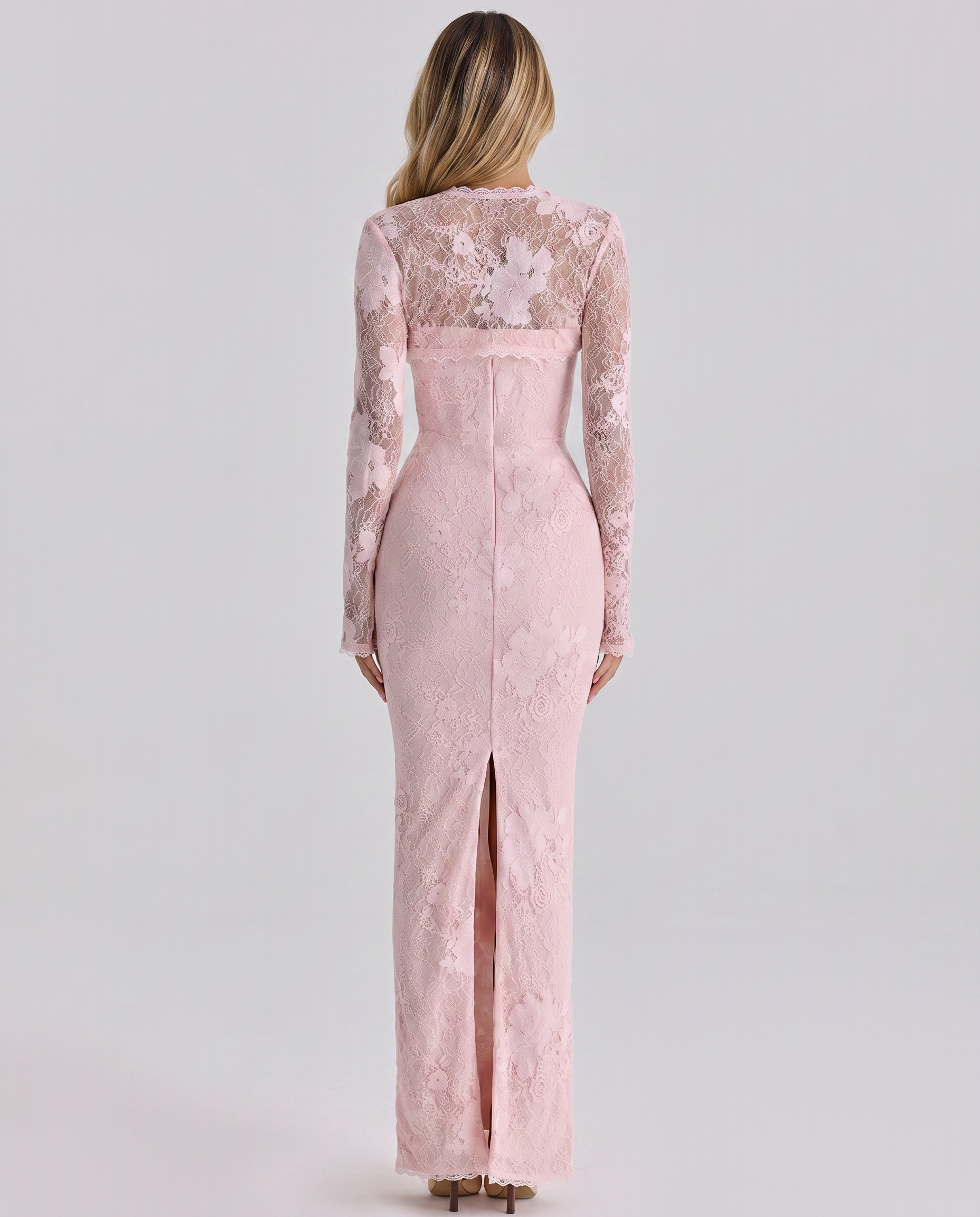 Etta-Rose - Women's Maxi Dress in Lace Trim with Long Sleeves - photo 6