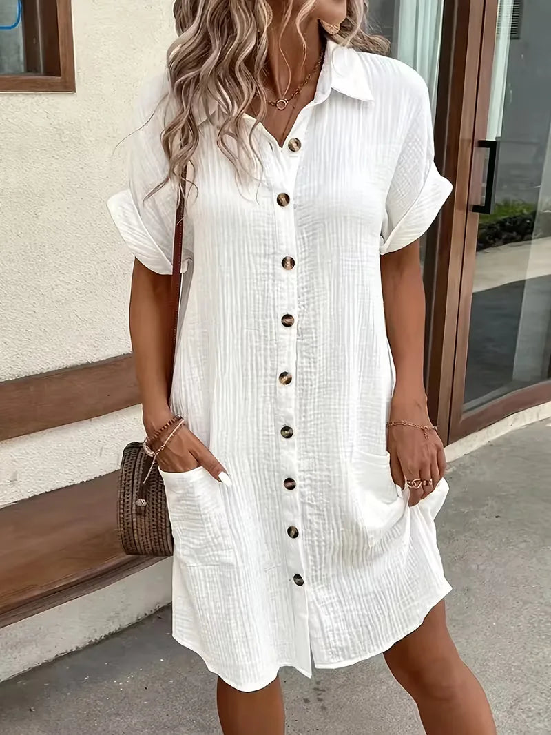 Women's Midi Shirt Dress Relaxed Fit in White