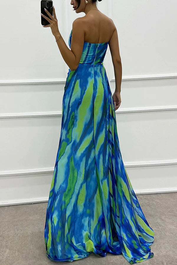 Sophia - Women's Off-Shoulder Slit Printed Maxi Dress