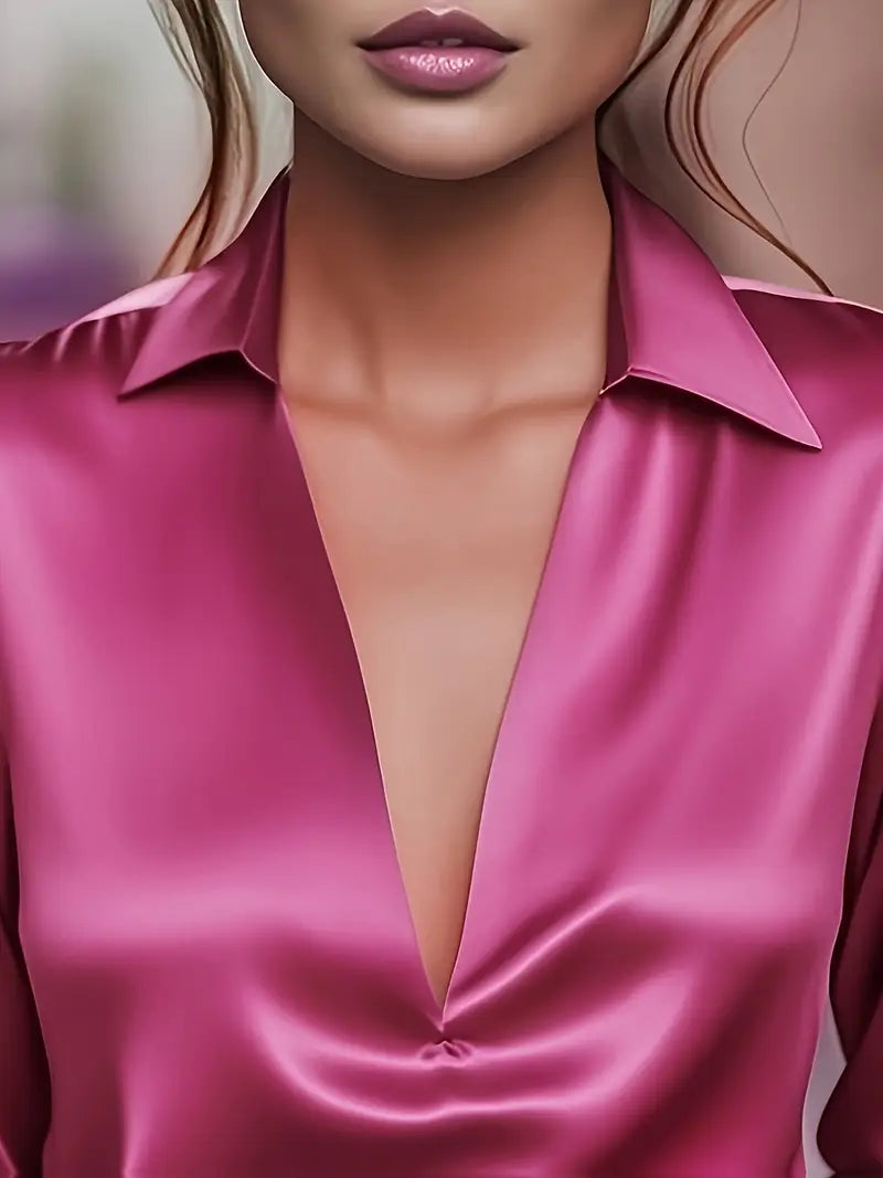 Blusa de mujer: manga larga, cuello camisero y escote en V