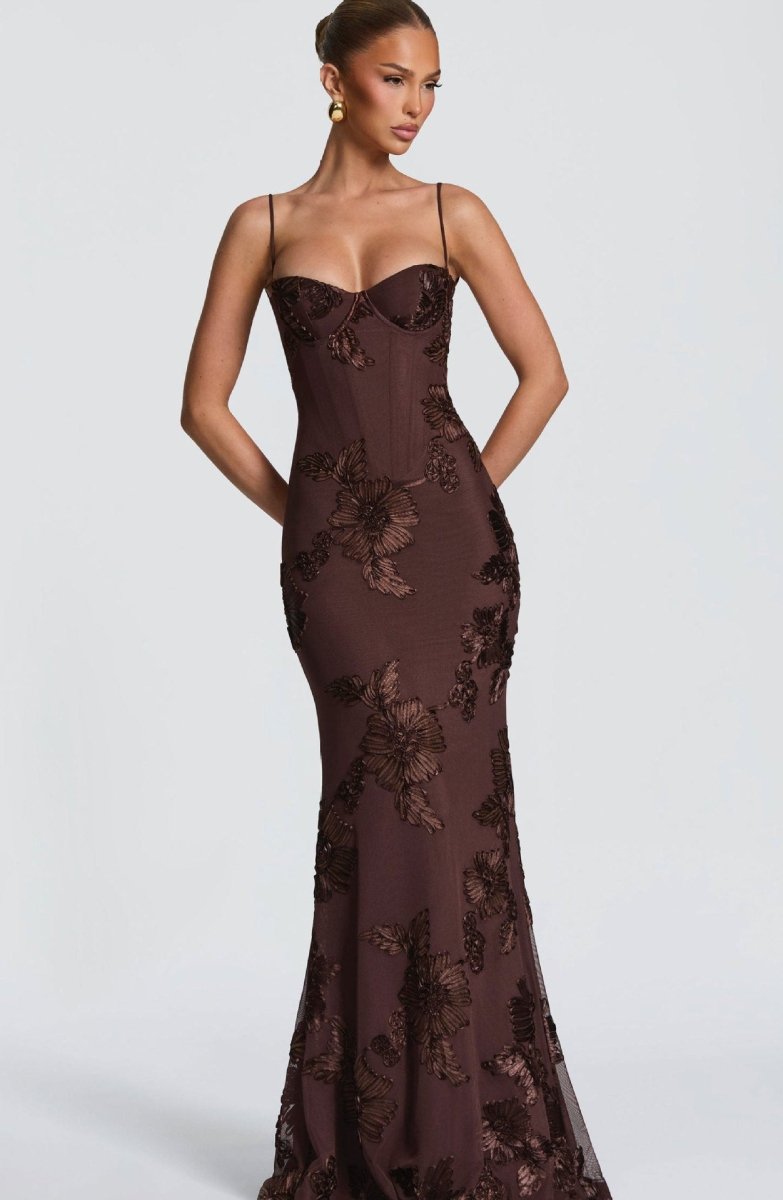 Figurbetontes Maxi Kleid mit Spitze
