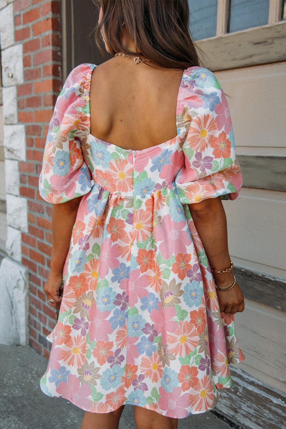 Nina - Women's Floral Puff Sleeve Square Neck Babydoll Dress - photo 2