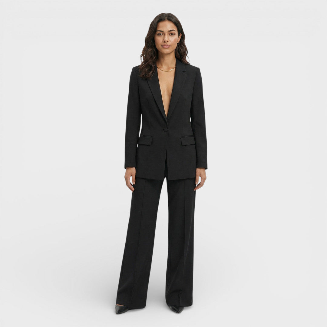 Blazer ajusté pour femme à boutonnage simple avec revers crantés