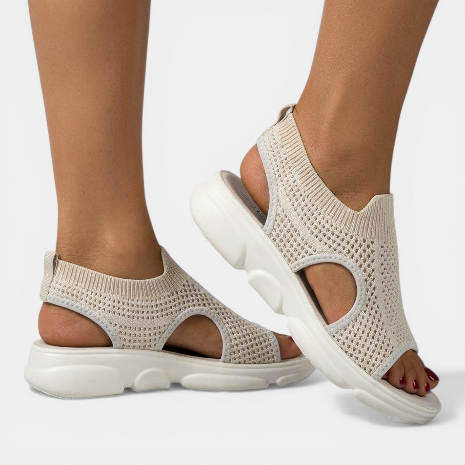Sandalias de plataforma transpirables de punto para mujer con puntera abierta
