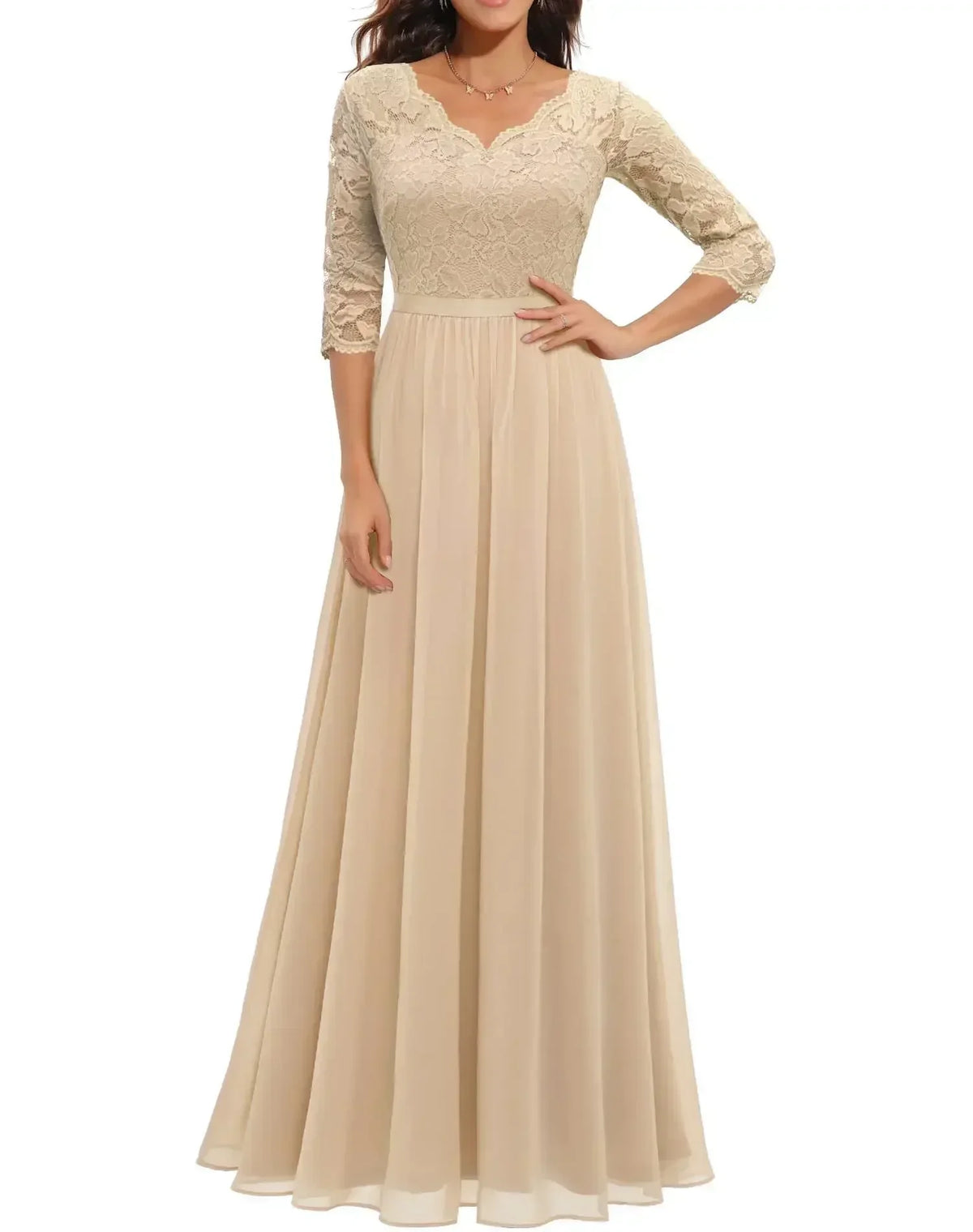 Gaia - Women's Fitted Maxi Dress in Lace Trim with Wide Leg - photo 1